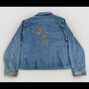 Disney Rhinestone Mickey Mouse Lg Blue Denim Jacket Size L Gold Embellished Y2K